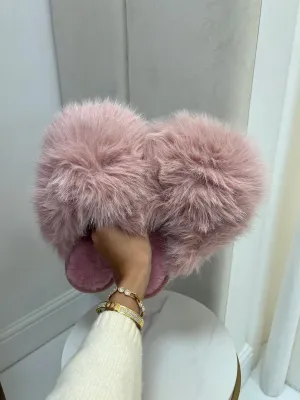 Angelica Pink Glitter Faux Fur Super Fluffy Slider Slippers