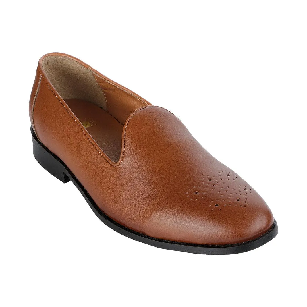 Assisi Timeless Medallion Toe Tan Slipper Shoes