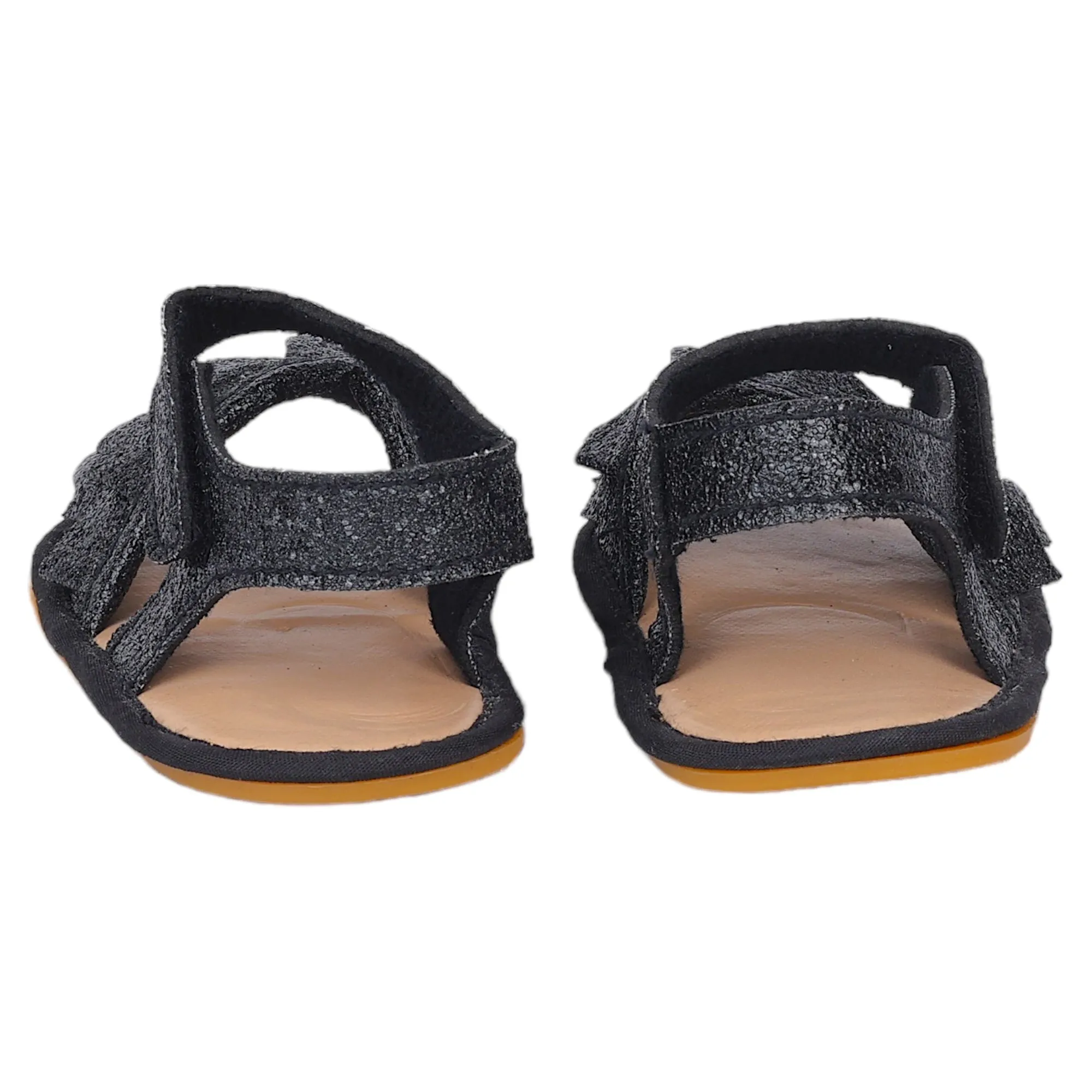 Baby Moo Frilly Glitter Partywear Velcro Straps Anti-Skid Sandals - Black