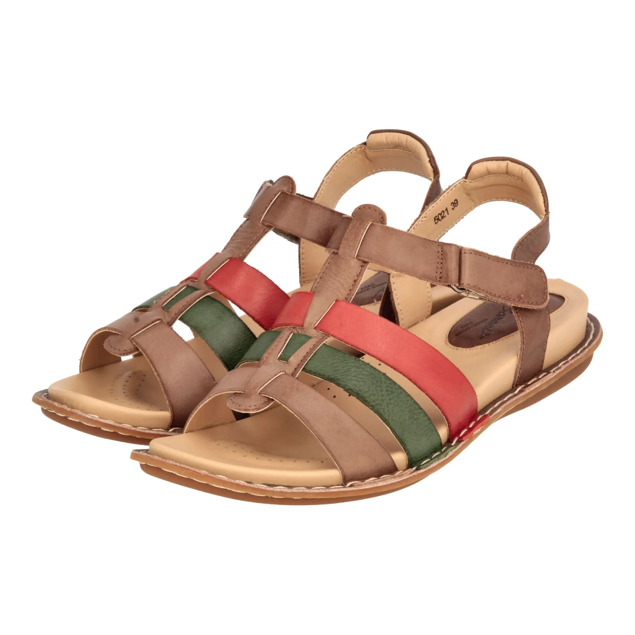 Barani Khaki Multi Leather Sandals (Triple Strap)