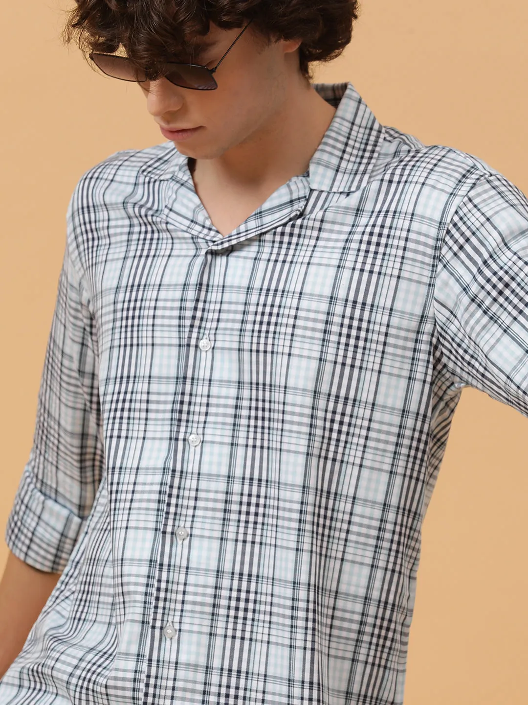 Black & White Pure Cotton Checks Regular Fit Party Wear Shirt