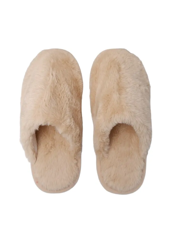 Black Colour Teddy Slippers - Cream