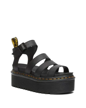 Blaire Quad Hydro Leather Platform Gladiator Sandals in Black Hydro