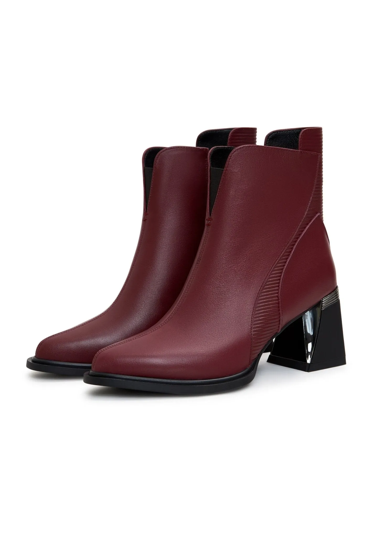 Block Heel Ankle Boots - Bordeaux