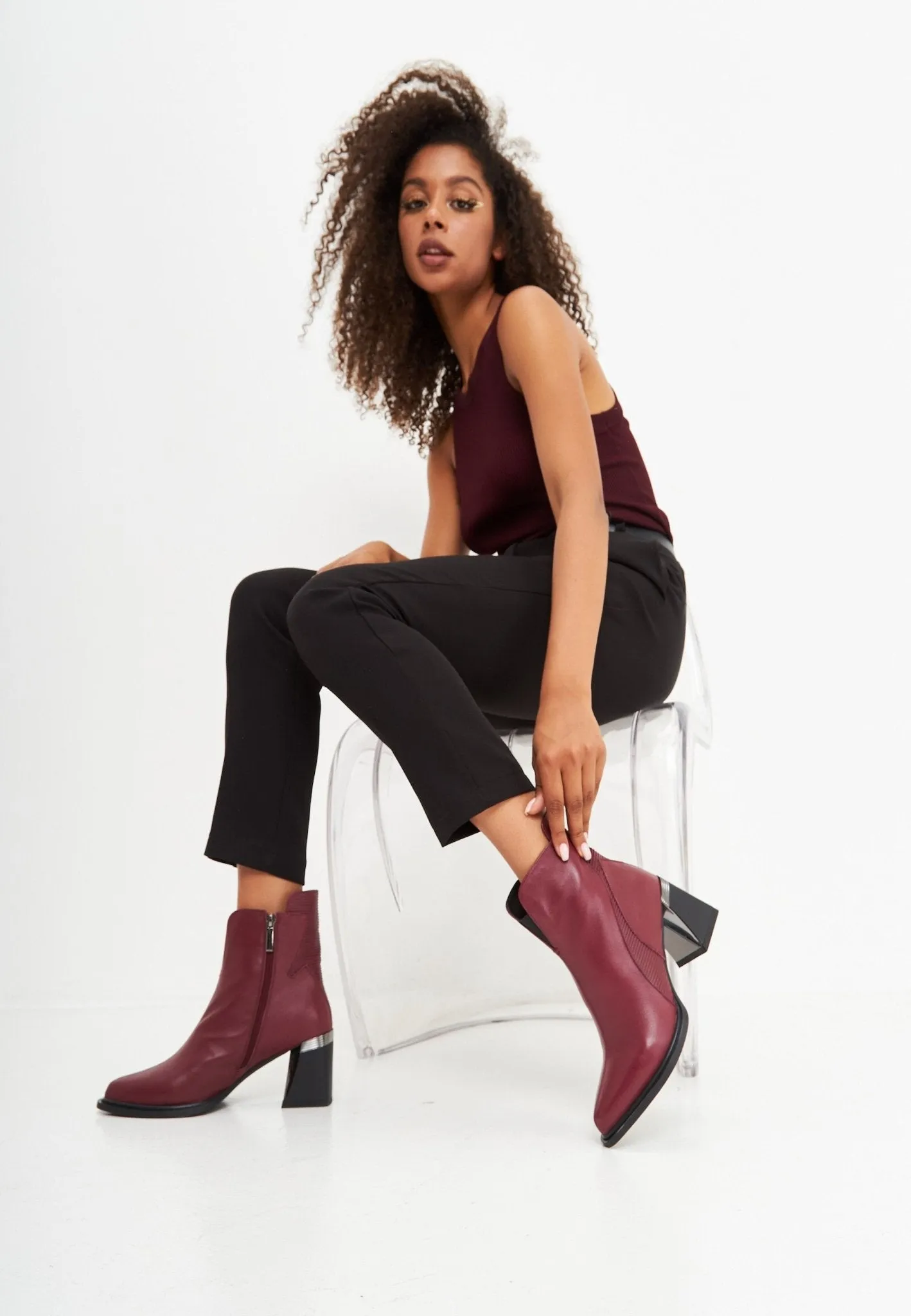 Block Heel Ankle Boots - Bordeaux