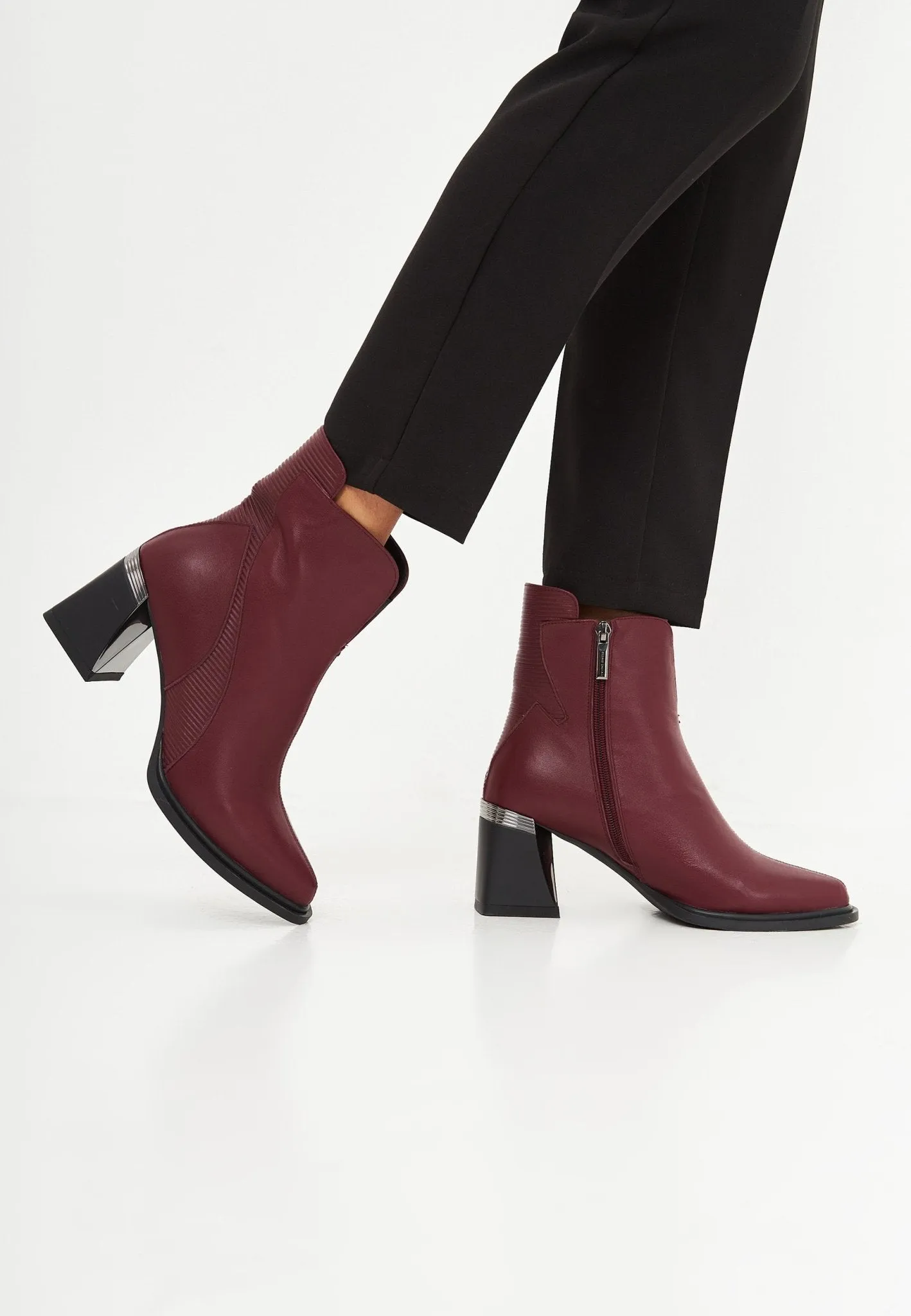 Block Heel Ankle Boots - Bordeaux