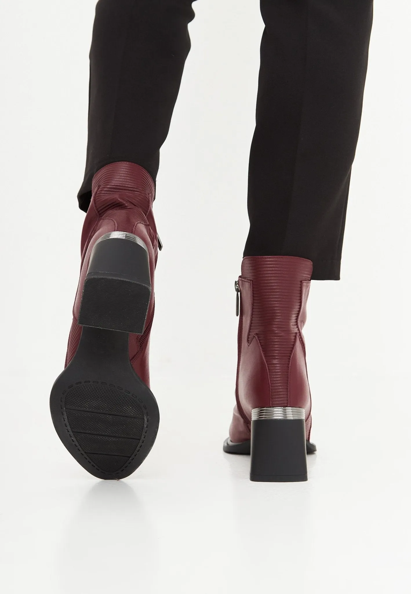 Block Heel Ankle Boots - Bordeaux