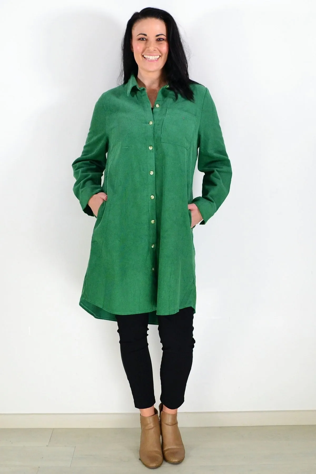 Bright Green Corduroy Tunic Shirt