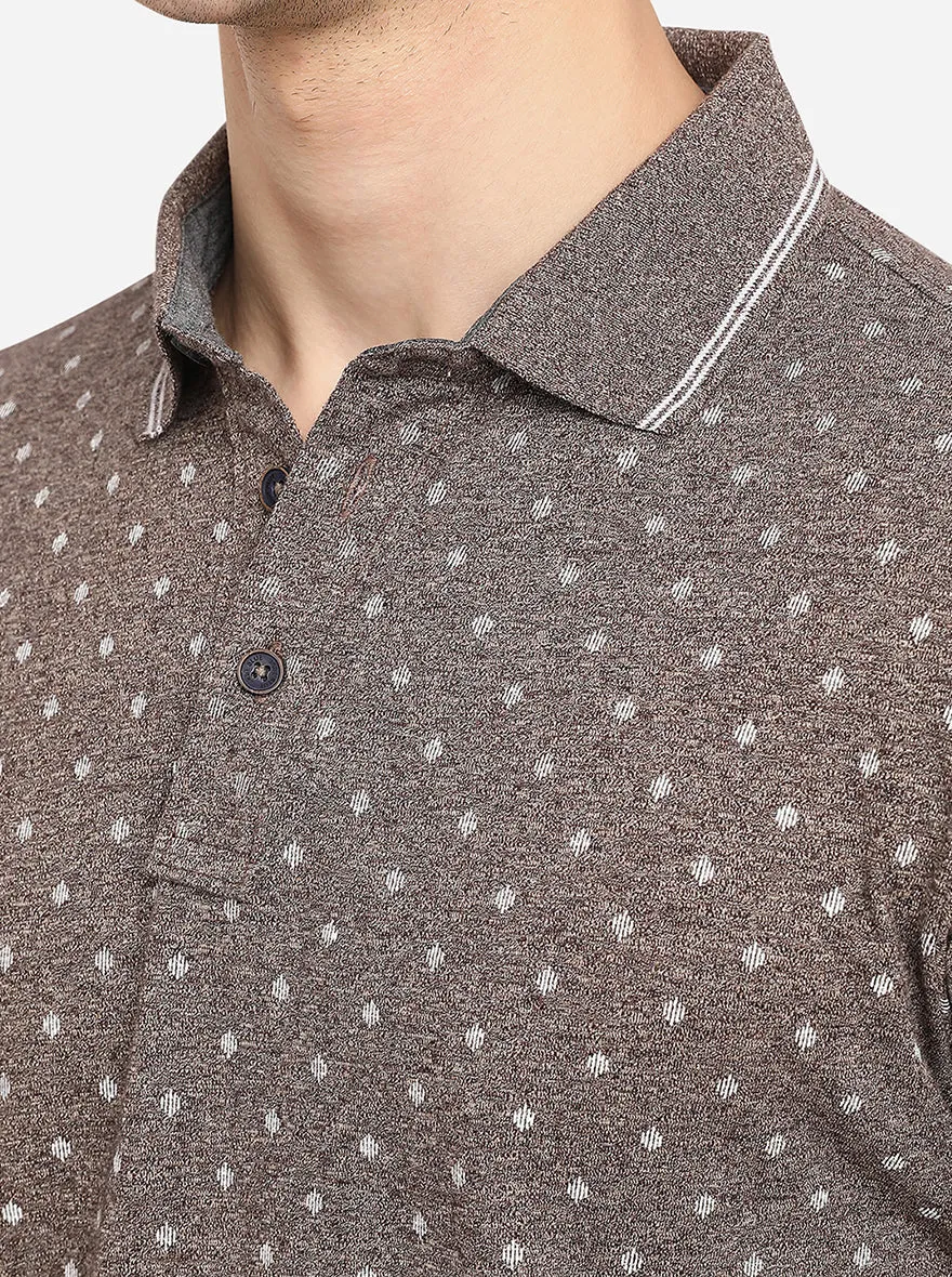 Brown Printed Slim Fit Polo T-Shirt | JadeBlue