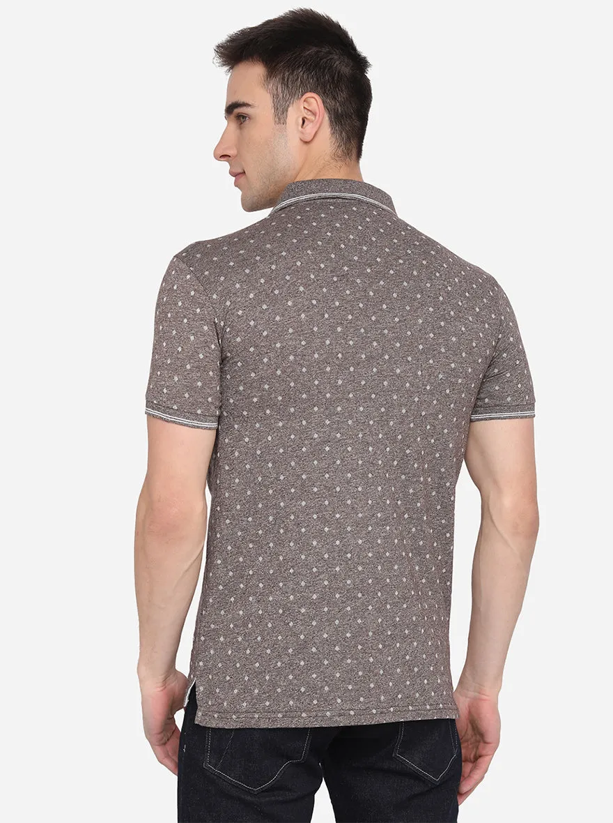 Brown Printed Slim Fit Polo T-Shirt | JadeBlue