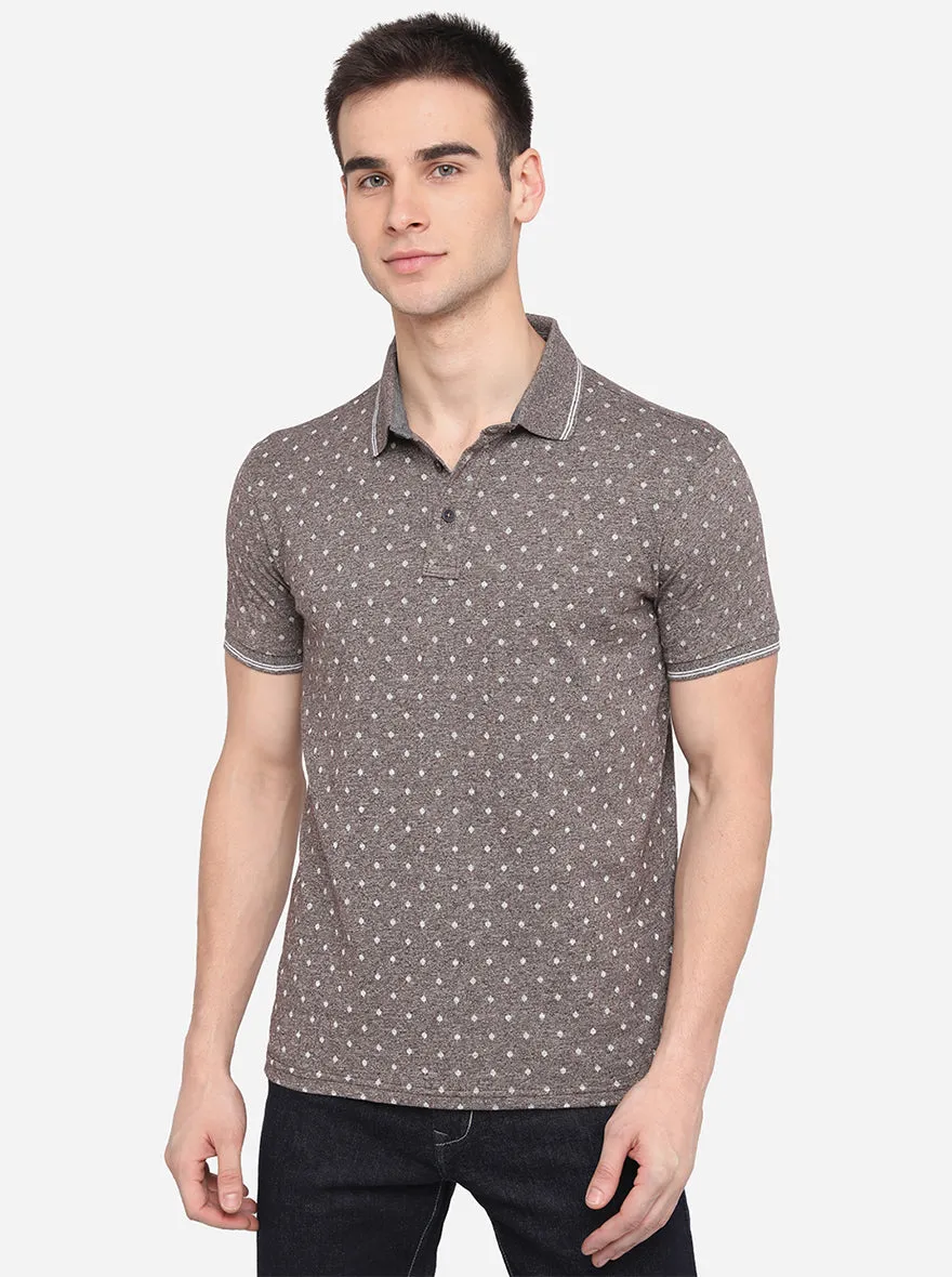 Brown Printed Slim Fit Polo T-Shirt | JadeBlue