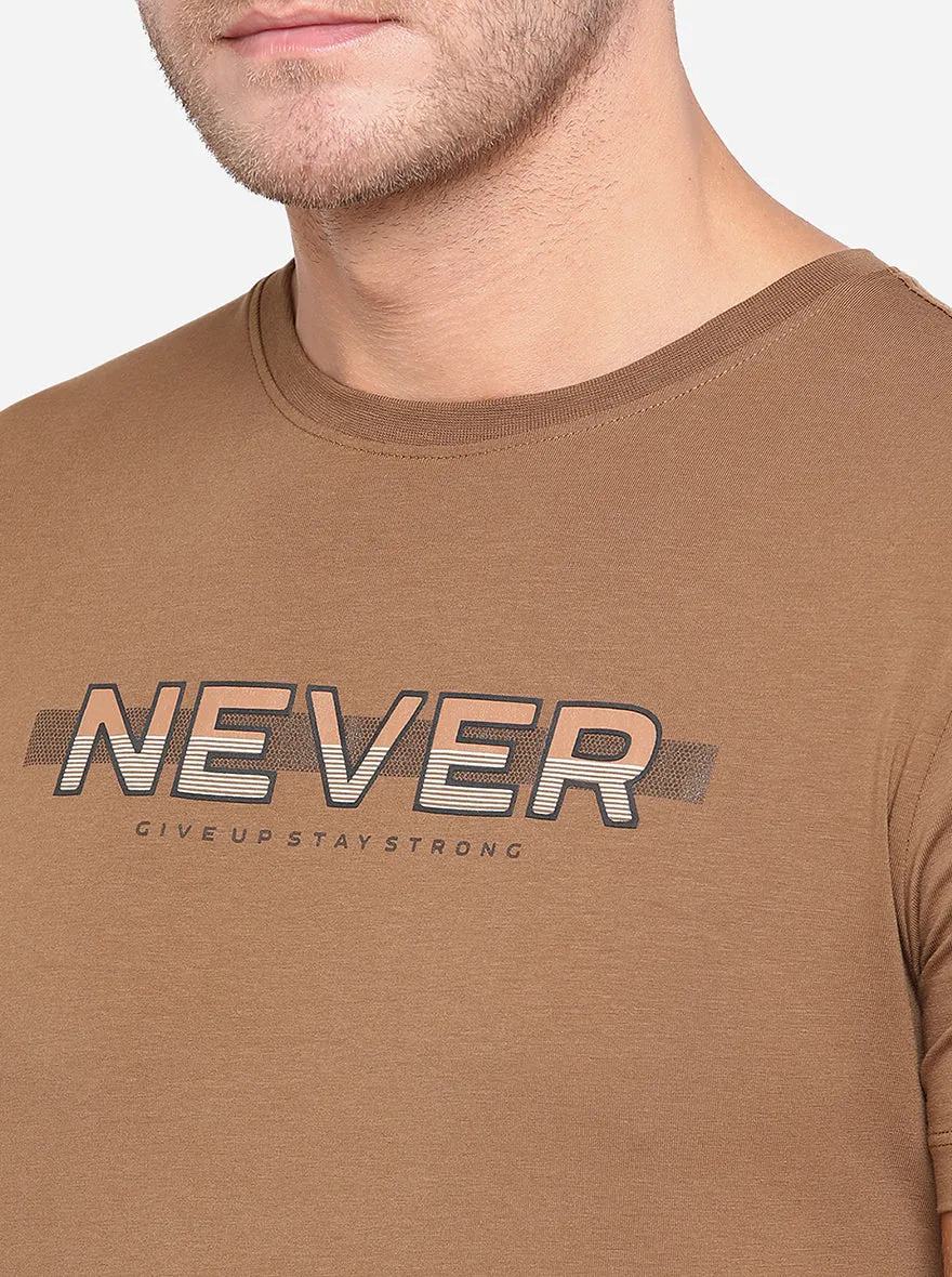 Brown Printed Slim Fit T-Shirt | JadeBlue