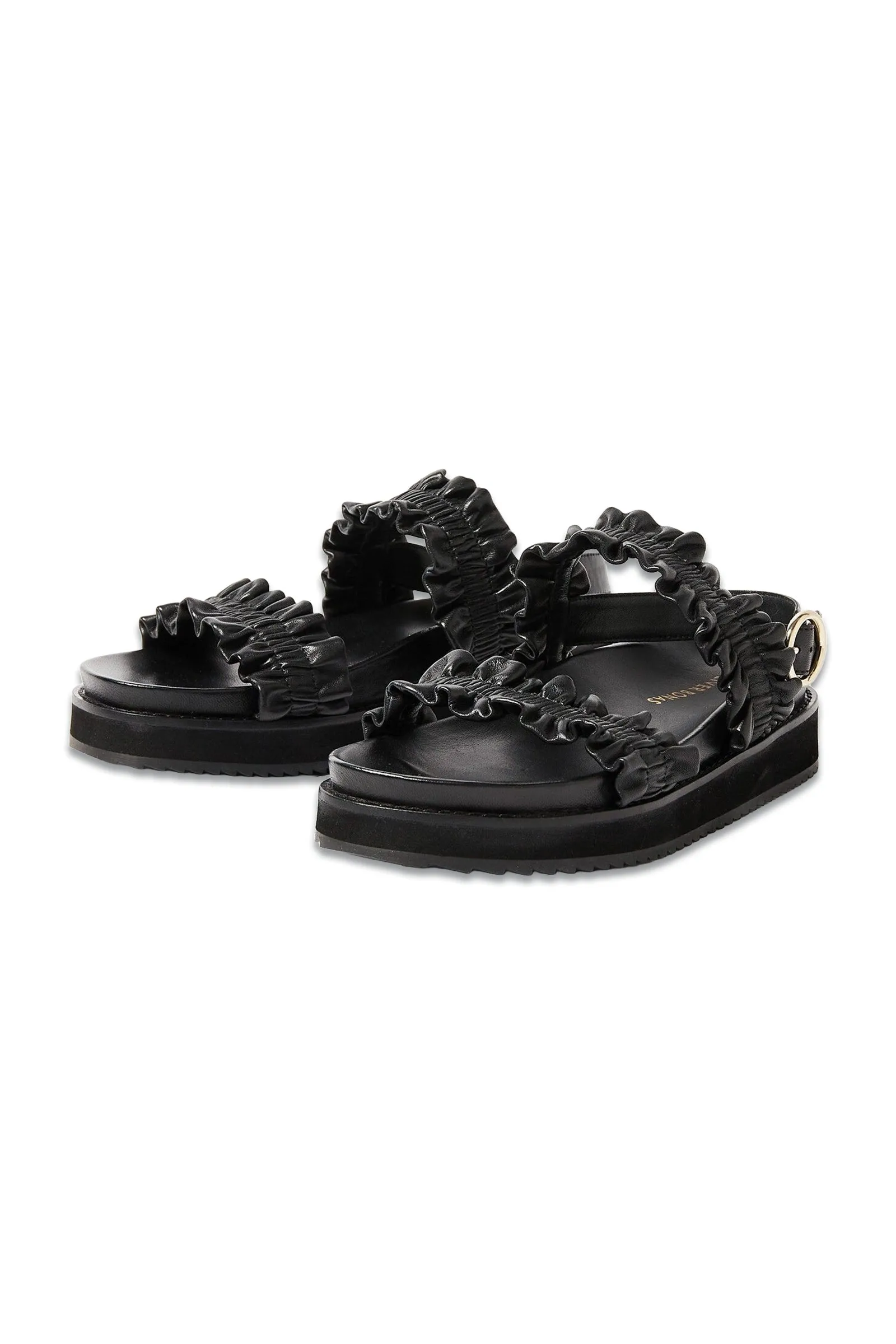 Chunky Frill Black Leather Sandals