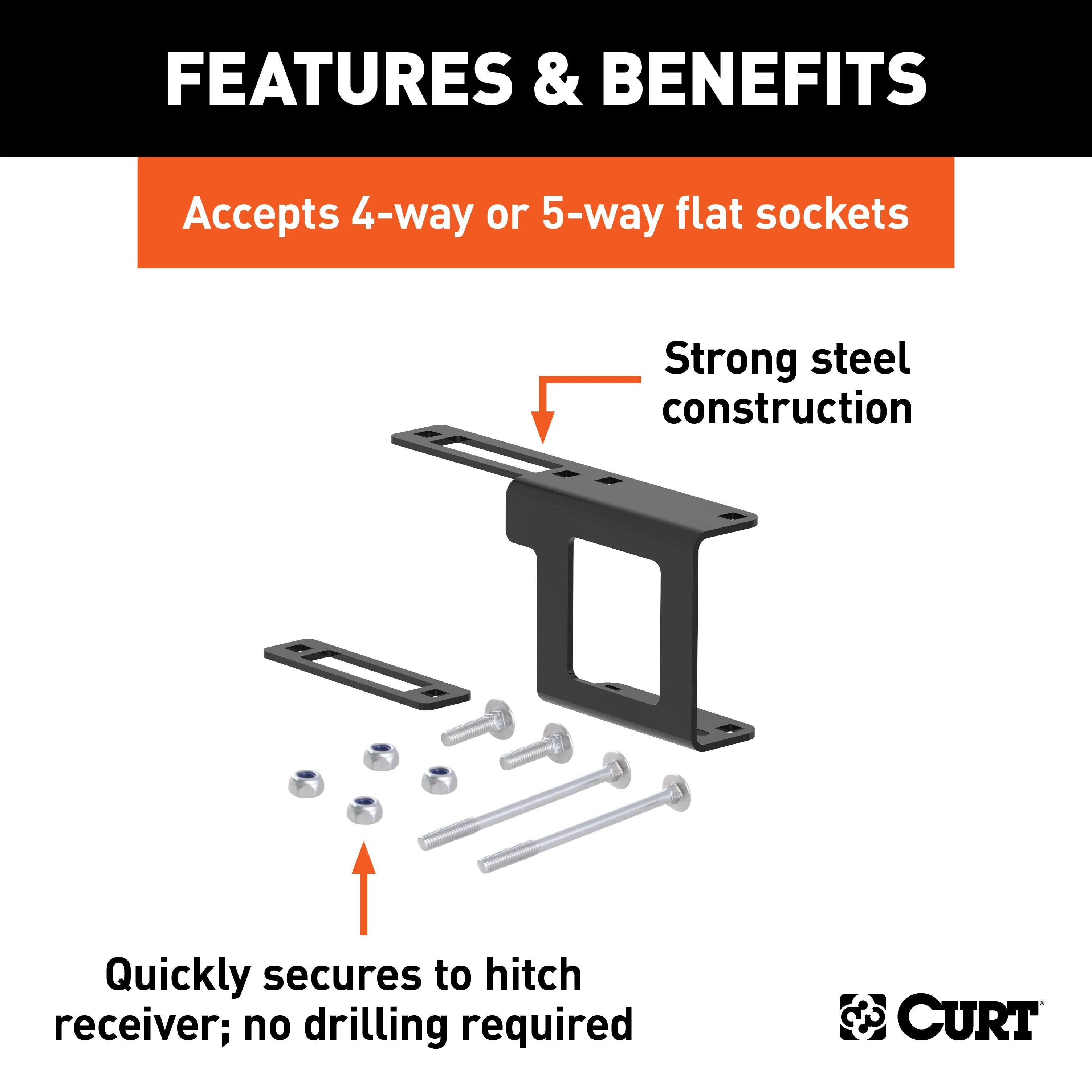 CURT 58002 Easy-Mount Wiring Bracket for 4 or 5-Way Flat (1-1/4in. Receiver)