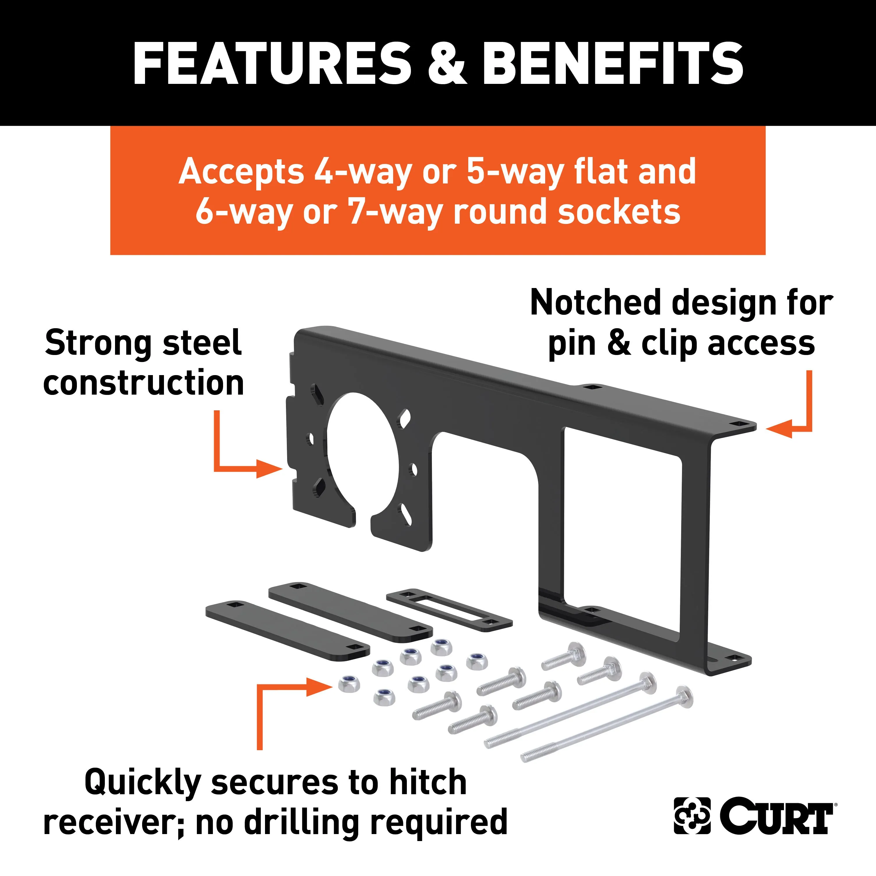 CURT 58003 Easy-Mount Wiring Bracket for 4 or 5-Flat/6 or 7-Round (2-1/2in. Receiver)