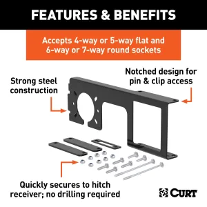 CURT 58003 Easy-Mount Wiring Bracket for 4 or 5-Flat/6 or 7-Round (2-1/2in. Receiver)