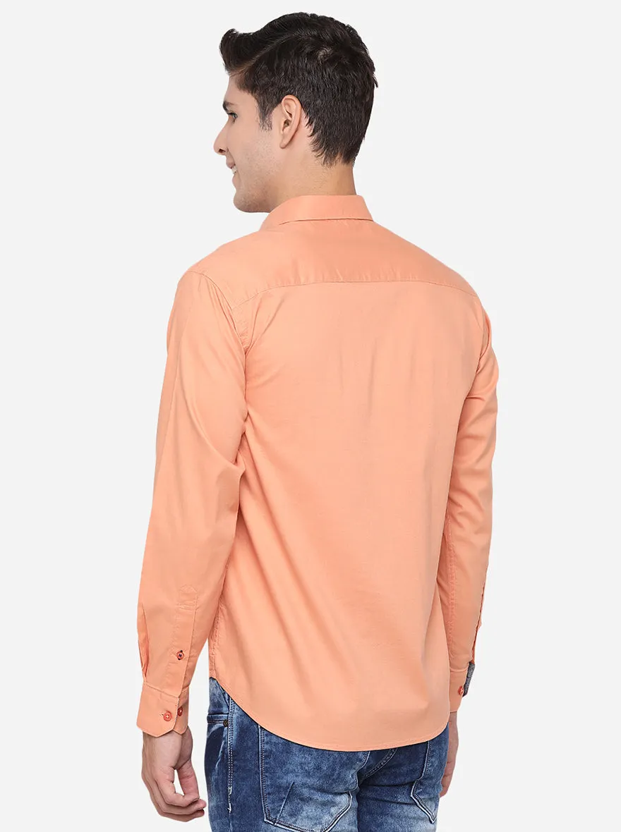 Dark Orange Solid Slim Fit Casual Shirt | Greenfibre