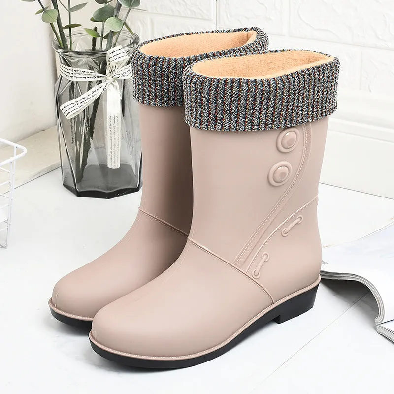 Fashion Velvet Padded Rain Boots Women Warm Knee-high Rain Boots