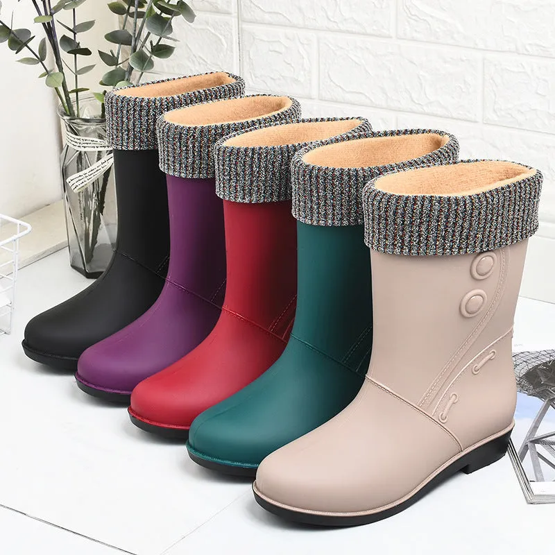 Fashion Velvet Padded Rain Boots Women Warm Knee-high Rain Boots