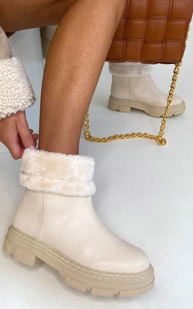 Faux Leather Fluffy Bow Ankle Boots