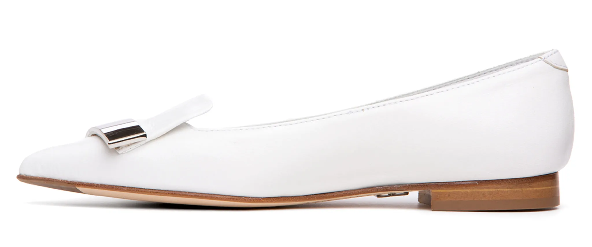 Fia White Leather Flat