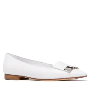 Fia White Leather Flat