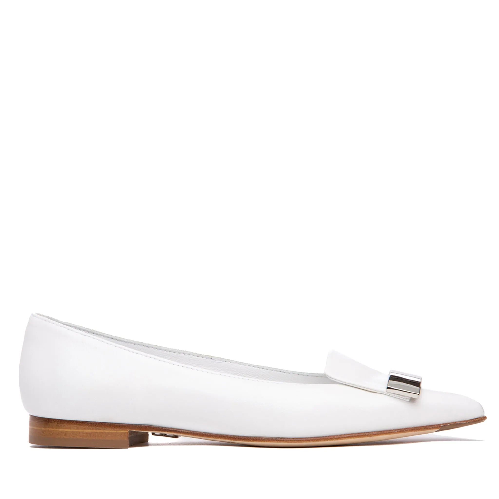 Fia White Leather Flat