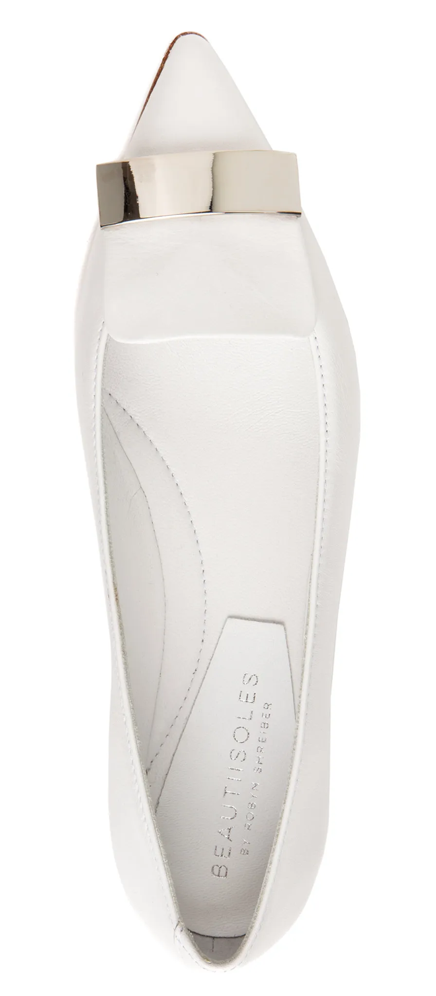 Fia White Leather Flat