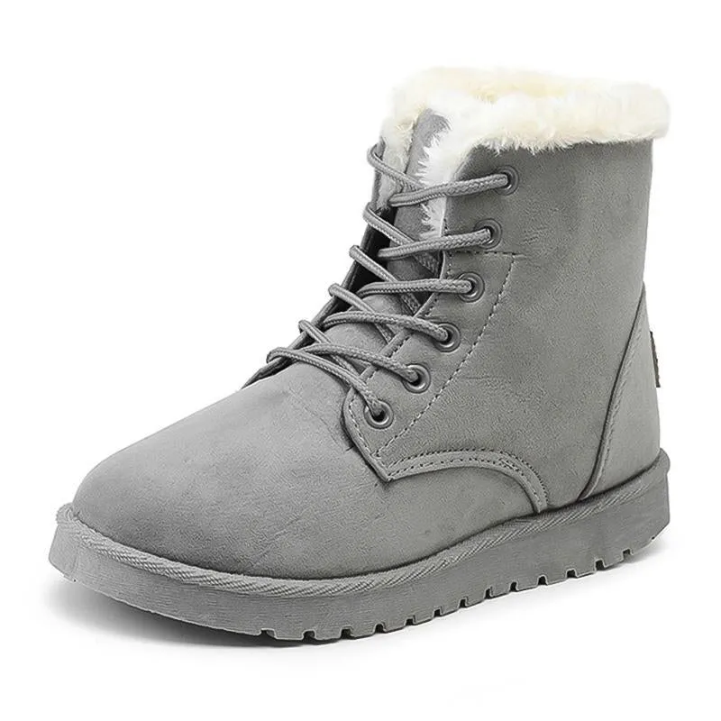 Fur lining lace-up snow boots warm ankle snow boots for women winter warm short boots