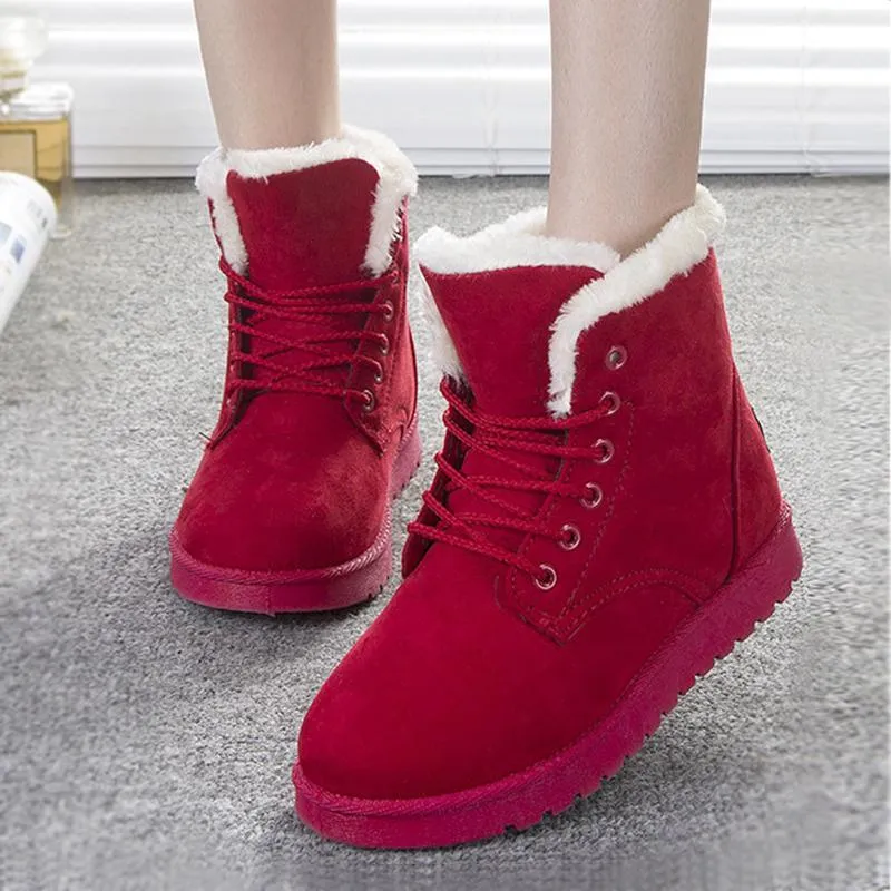 Fur lining lace-up snow boots warm ankle snow boots for women winter warm short boots