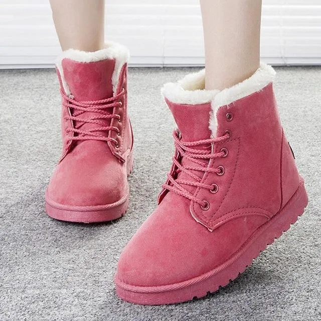 Fur lining lace-up snow boots warm ankle snow boots for women winter warm short boots