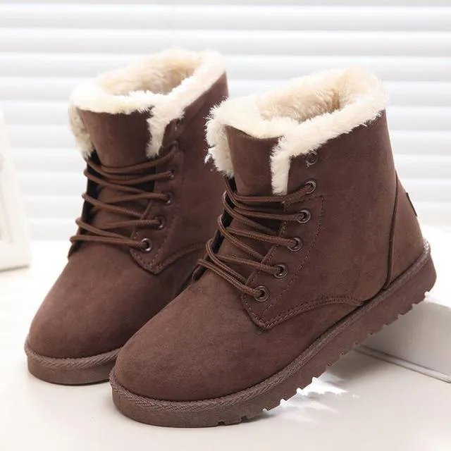 Fur lining lace-up snow boots warm ankle snow boots for women winter warm short boots