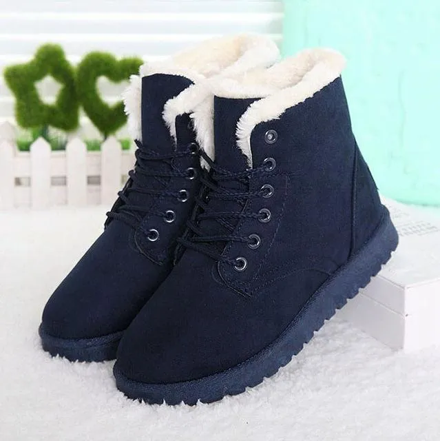 Fur lining lace-up snow boots warm ankle snow boots for women winter warm short boots