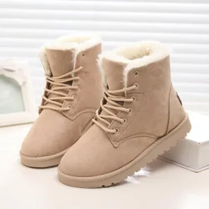 Fur lining lace-up snow boots warm ankle snow boots for women winter warm short boots