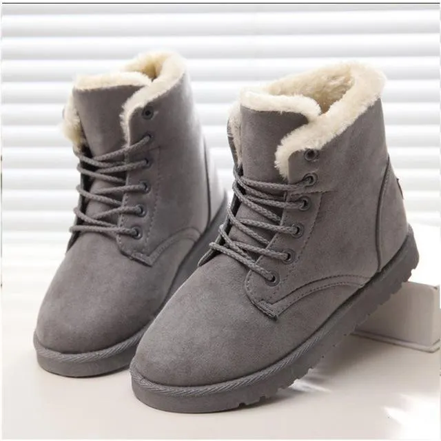 Fur lining lace-up snow boots warm ankle snow boots for women winter warm short boots