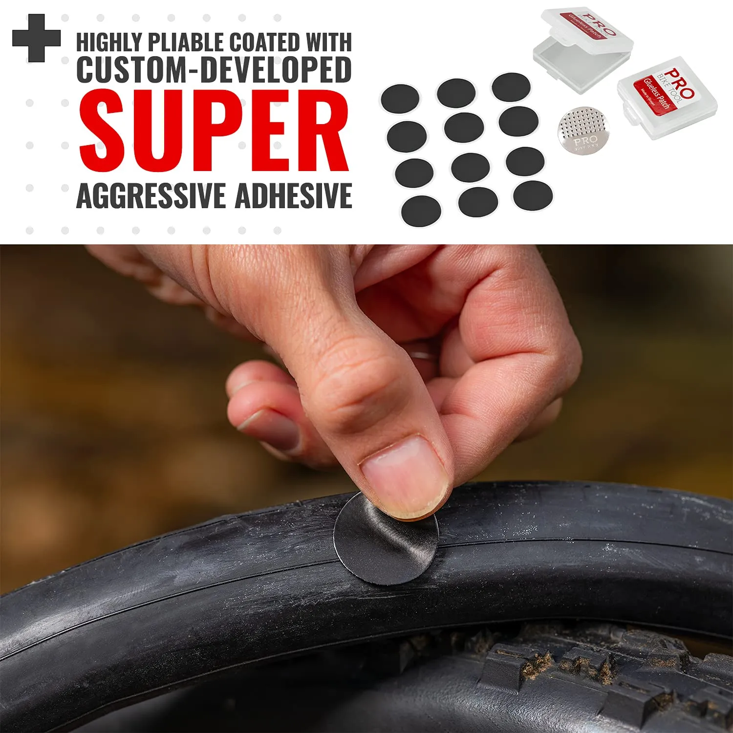 Glueless Bike Tire Puncture Repair Patch Kit - 2 Packs Inclus - 24 Patchs