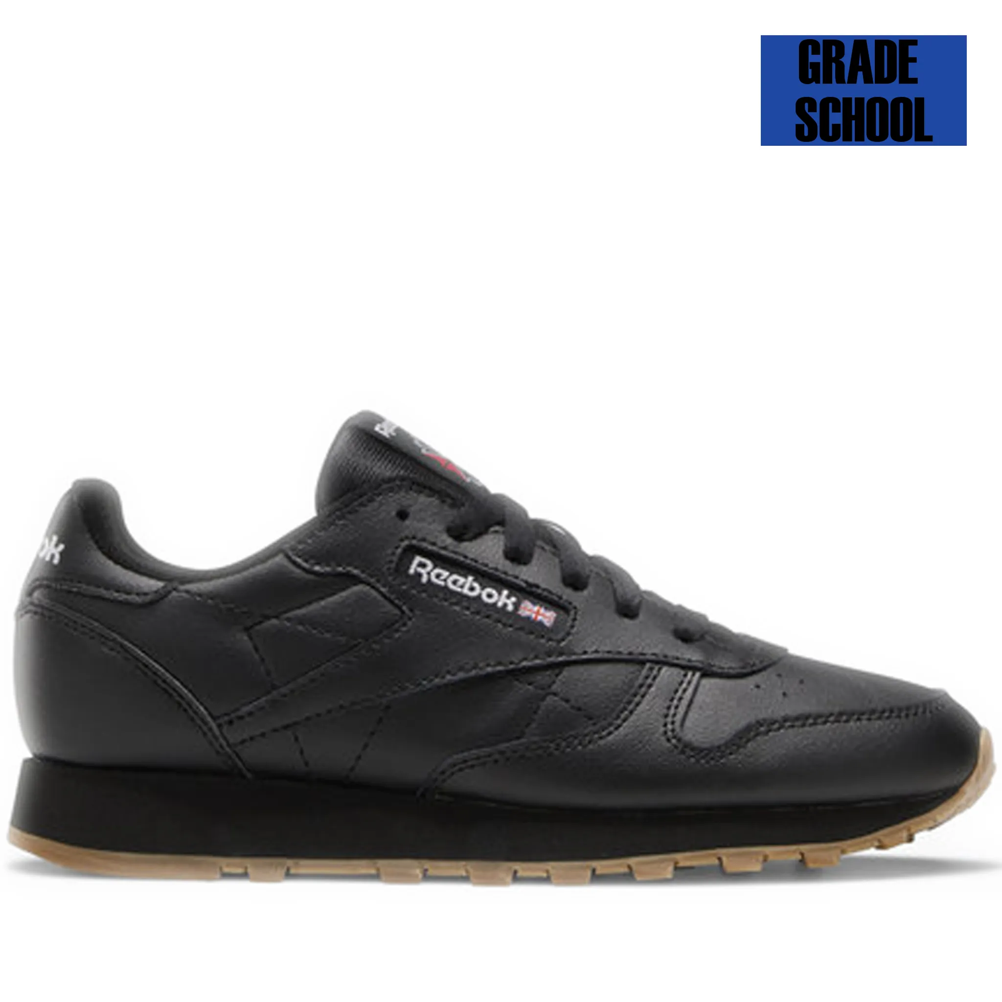 Grade School Reebok Classic Leather Shoes - Core Black / Core Black / Reebok Rubber Gum-02