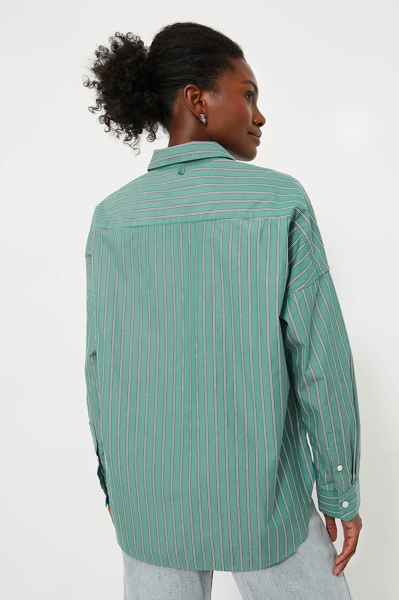 Green Jo Shirt in Striped Poplin