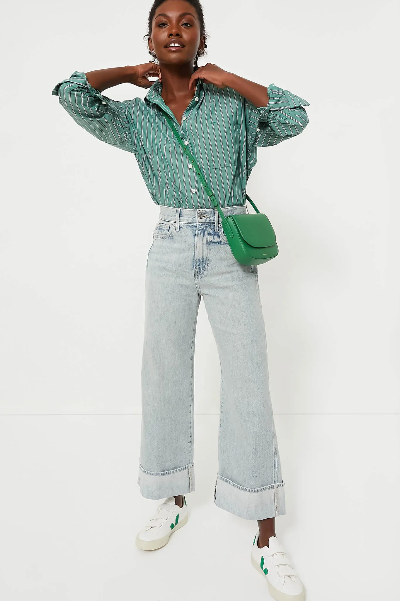 Green Jo Shirt in Striped Poplin