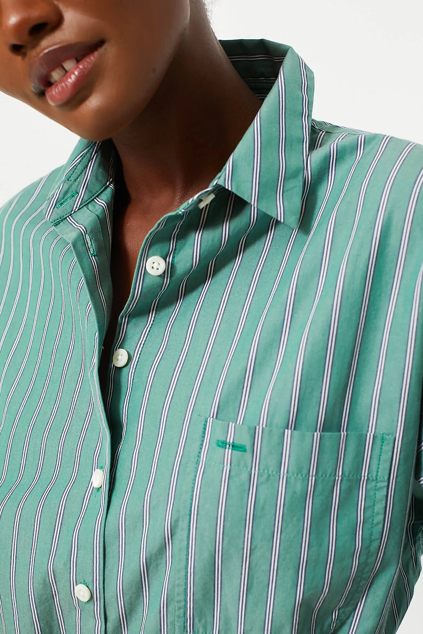 Green Jo Shirt in Striped Poplin