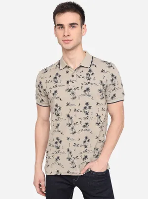 Grey Printed Slim Fit Polo T-Shirt | Greenfibre