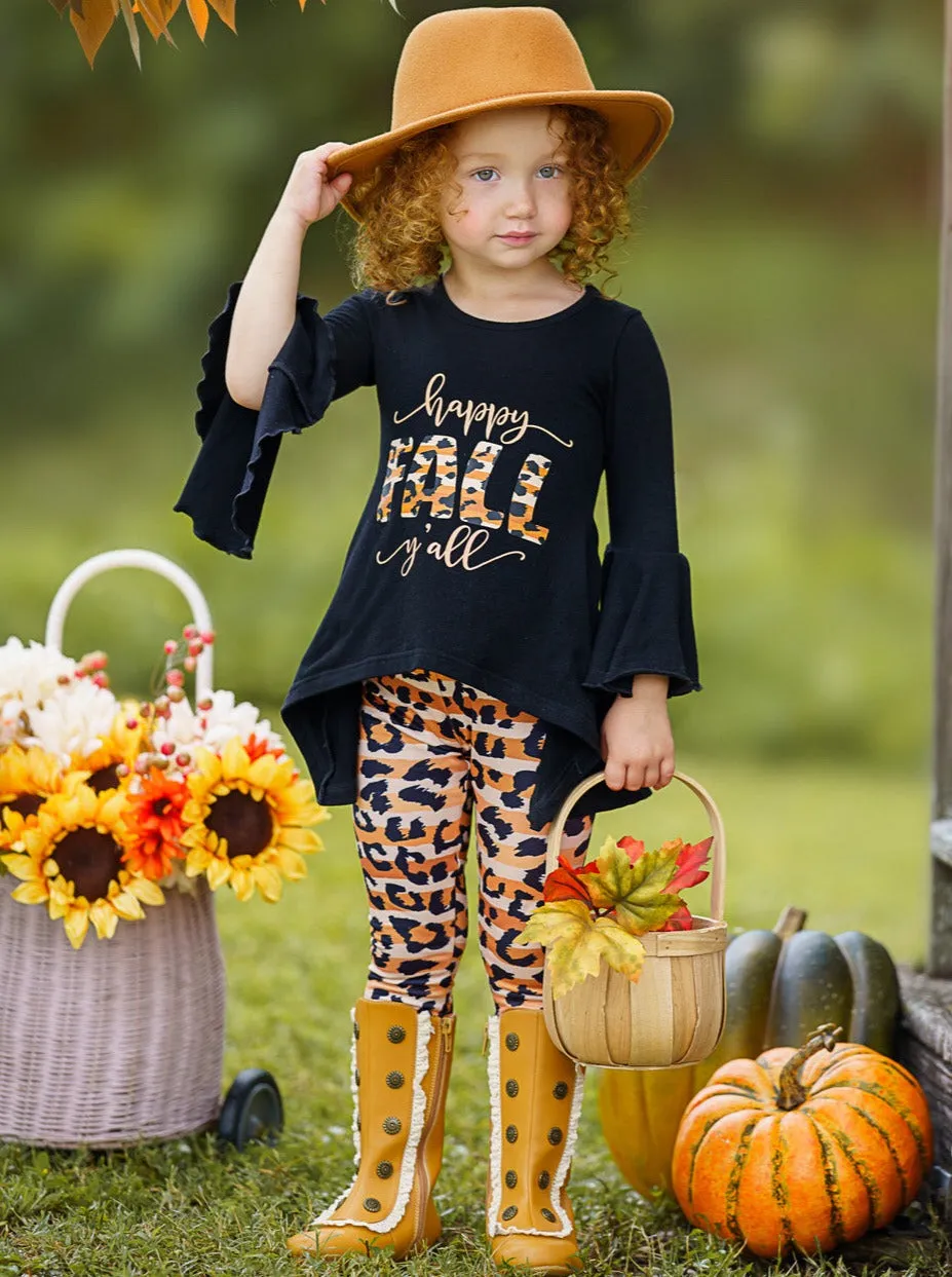 Happy Fall Y'all Stripes and Leopard Print Legging Set