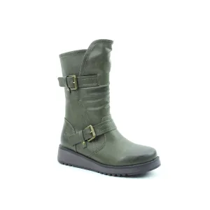 Heavenly Feet Hannah 4 Ladies Khaki Vegan Side Zip Mid-Calf Boots