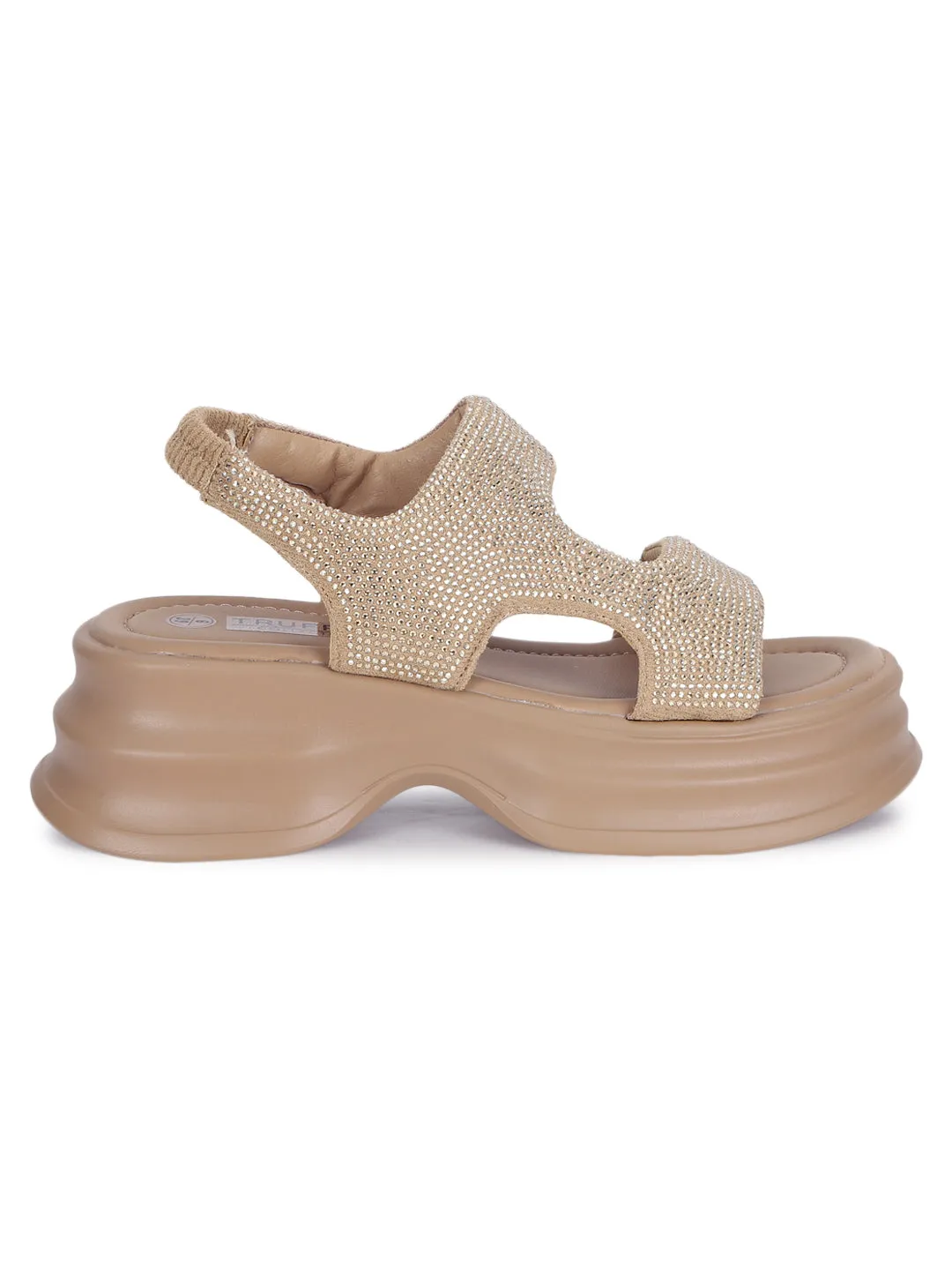 Khaki PU Diamonte Stylish Slip-On Flats (TC-RS3637-KHA)