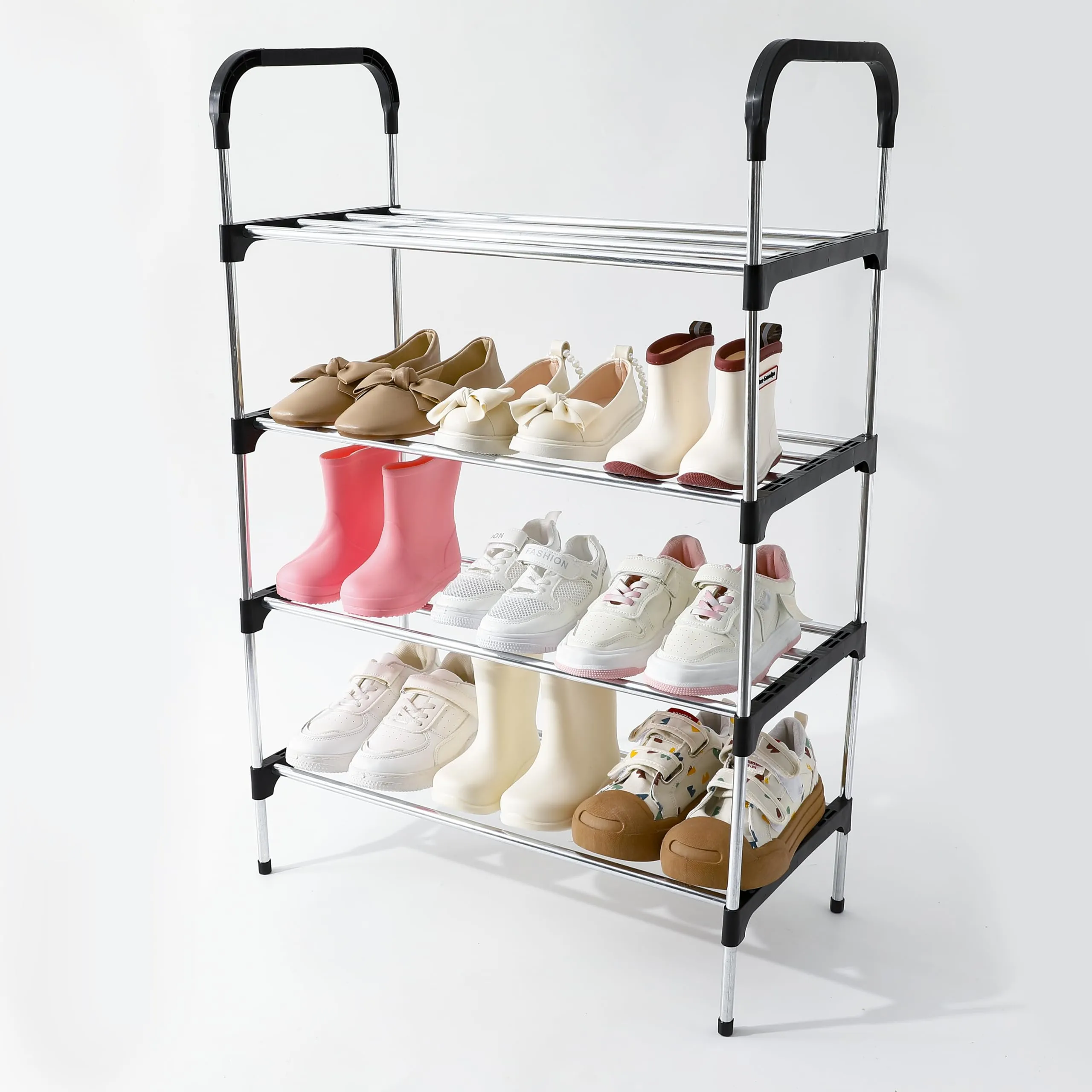 Kuber Industries (Pack 6) 5 Layer Shoe Rack | Footwear Holder | Shoe Storage Organizer Cabinet | Multi-Layer Adjustable shoe rack stand | Easy Assembly Sturdy Shoe Tower | Black & Silver