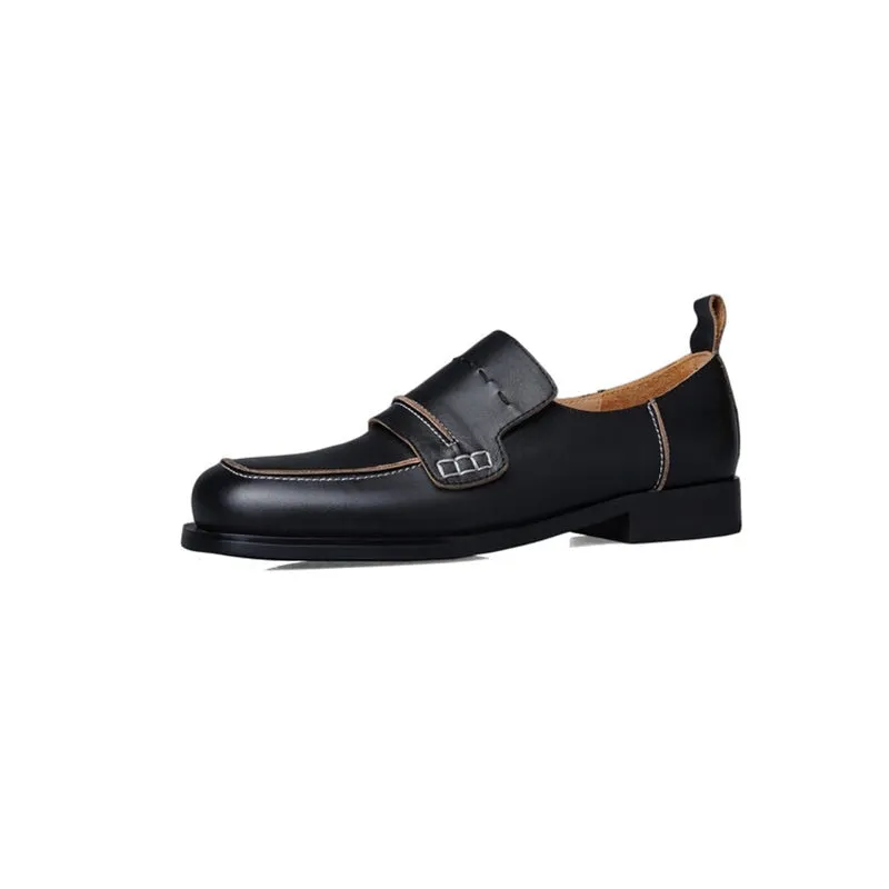 Leather Penny Loafers for Women in Black