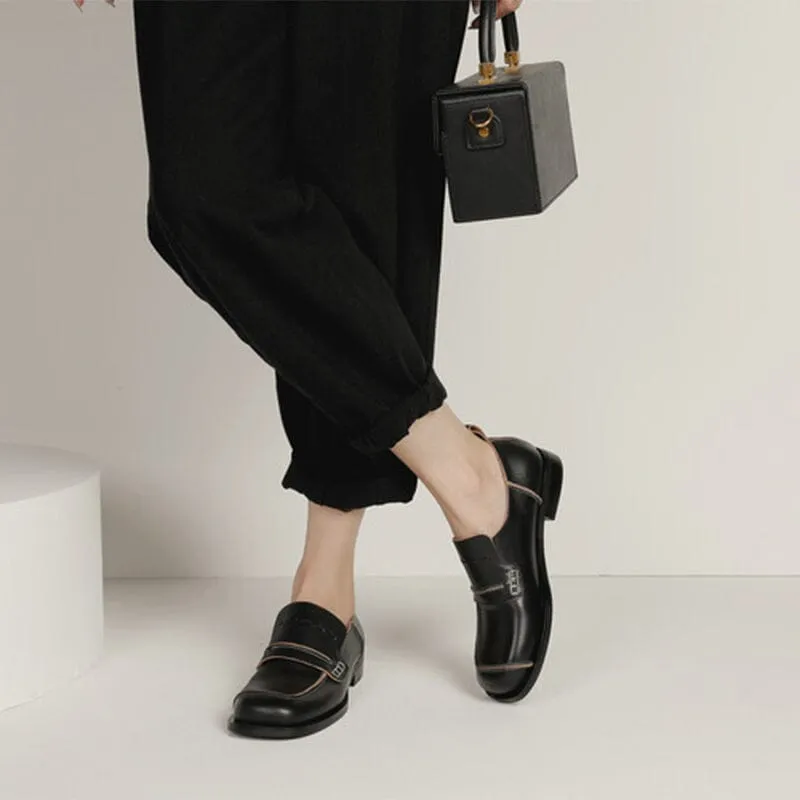 Leather Penny Loafers for Women in Black