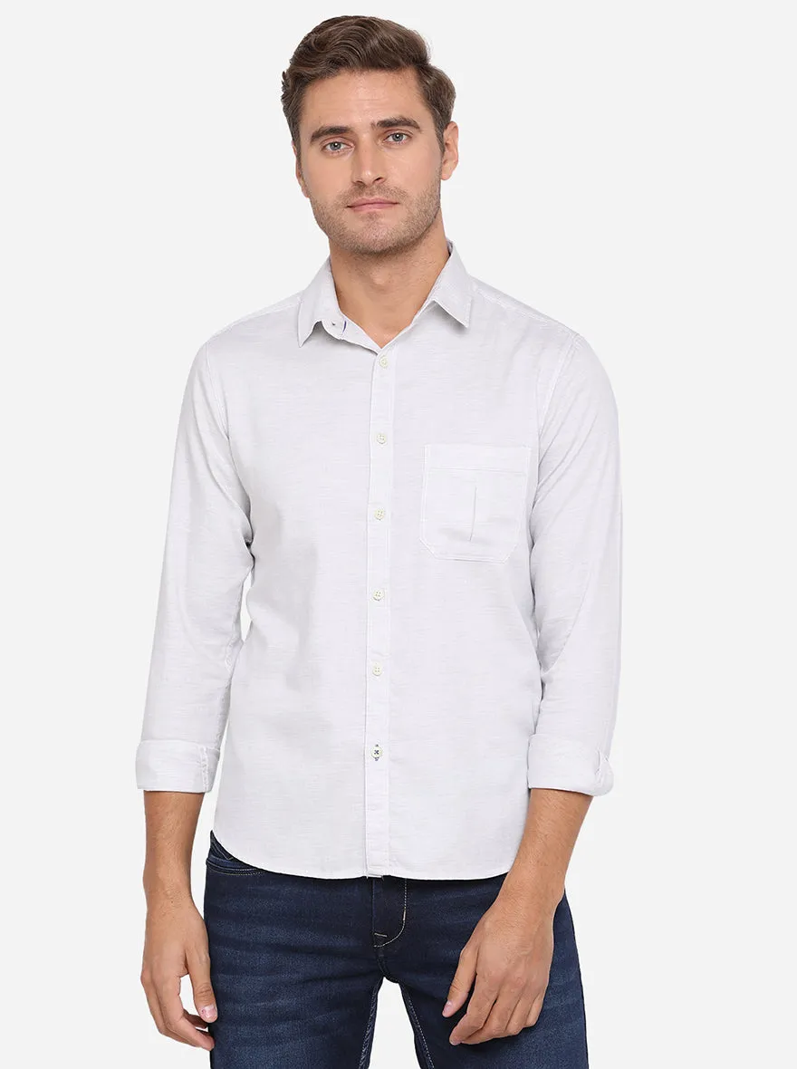 Light Grey Printed Slim Fit Casual Shirt | Greenfibre