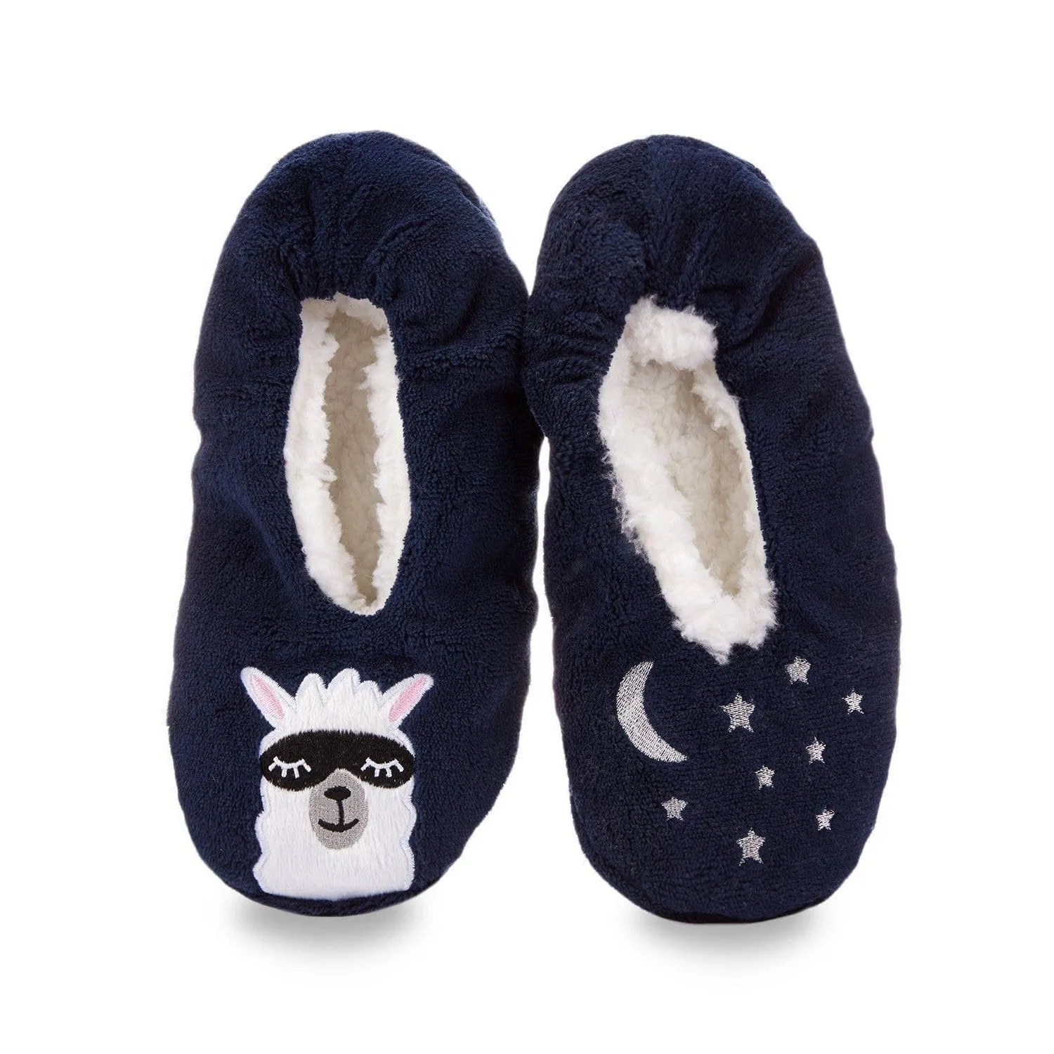 Luxe Llama Sherpa Lined Slippers in Navy | Fluffy House Shoes [Sizes SM/M-M/L]