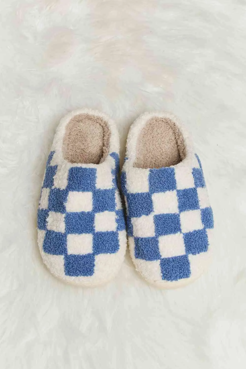 Melody Checkered Print Plush Slide Slippers